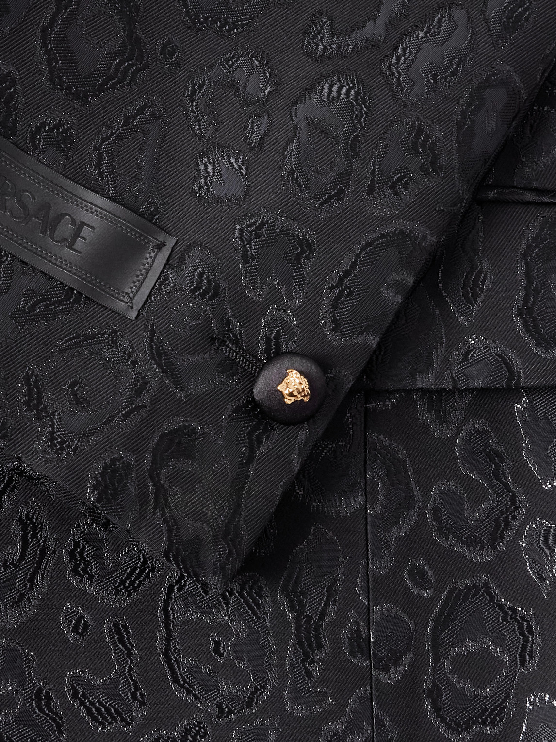 Versace Satin-trimmed Leopard-jacquard Twill Tuxedo Jacket In Black