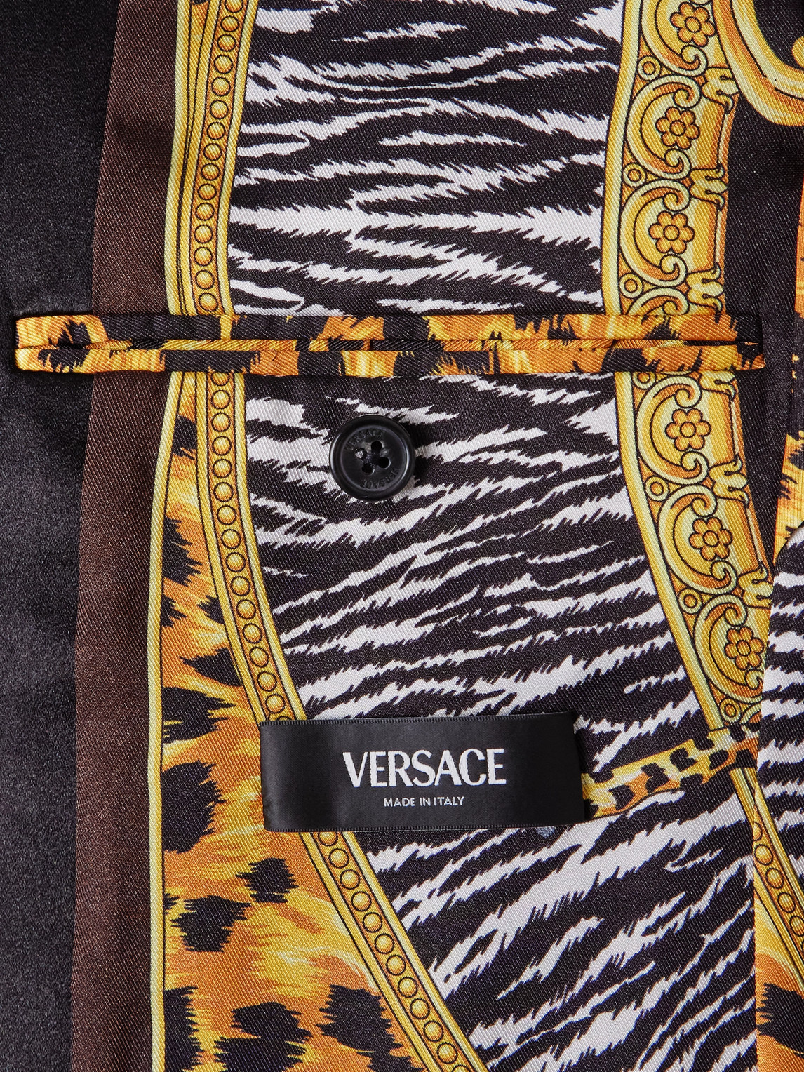 Versace Satin-trimmed Leopard-jacquard Twill Tuxedo Jacket In Black