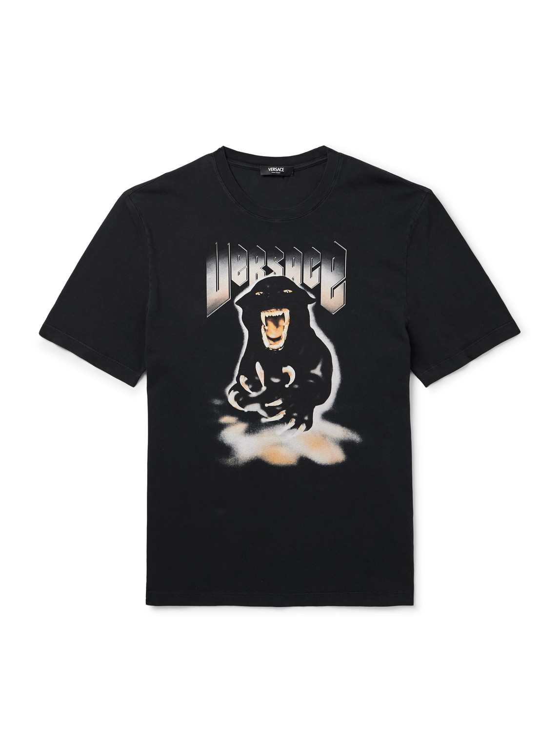 Versace Re-edition Panther Printed Cotton-jersey T-shirt In Black