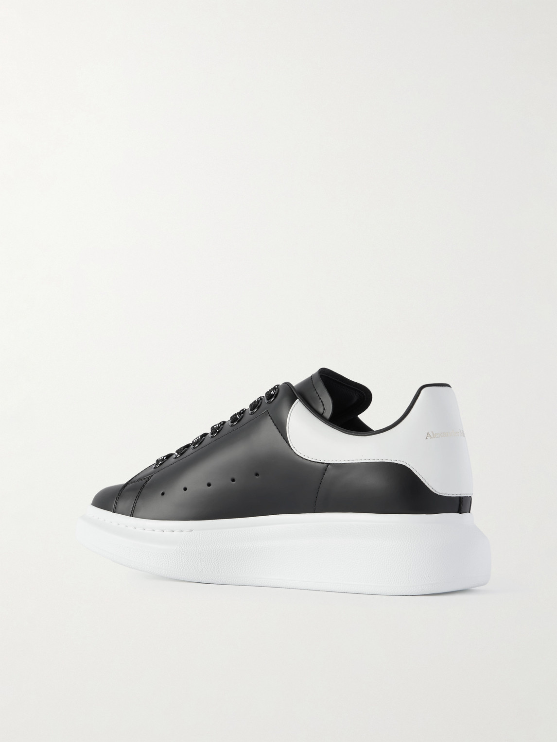 Alexander Mcqueen Black Leather Sneakers With Branded Heel Counter In Black