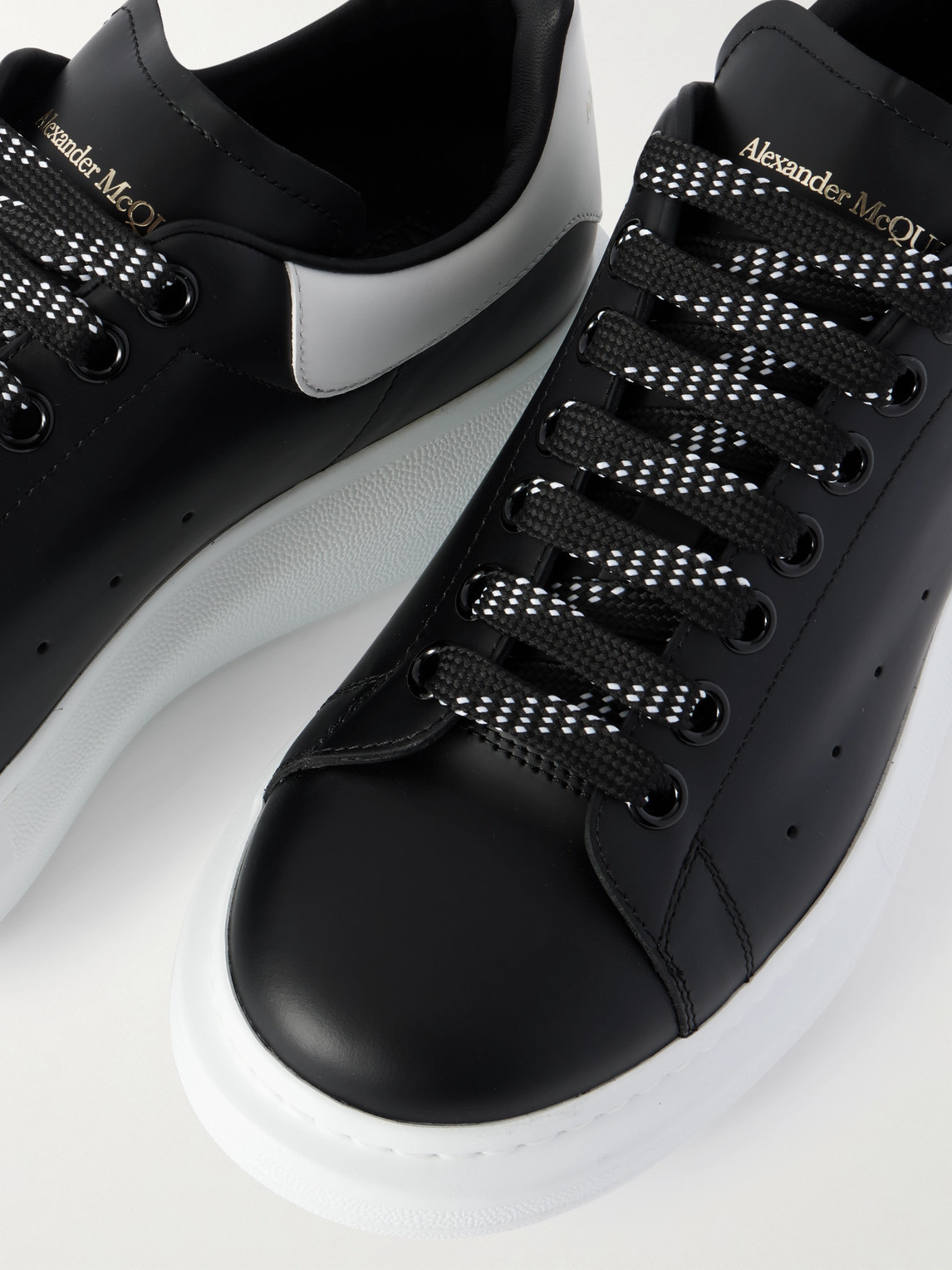 Alexander Mcqueen Black Leather Sneakers With Branded Heel Counter In Black