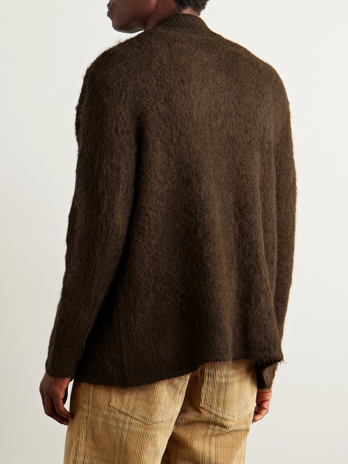The Elder Statesman Thistle Brushed Alpaca-blend Cardigan In Brown