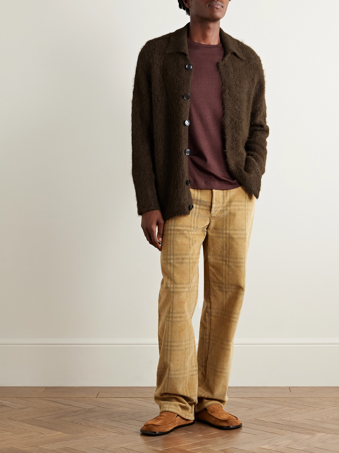 The Elder Statesman Thistle Brushed Alpaca-blend Cardigan In Brown
