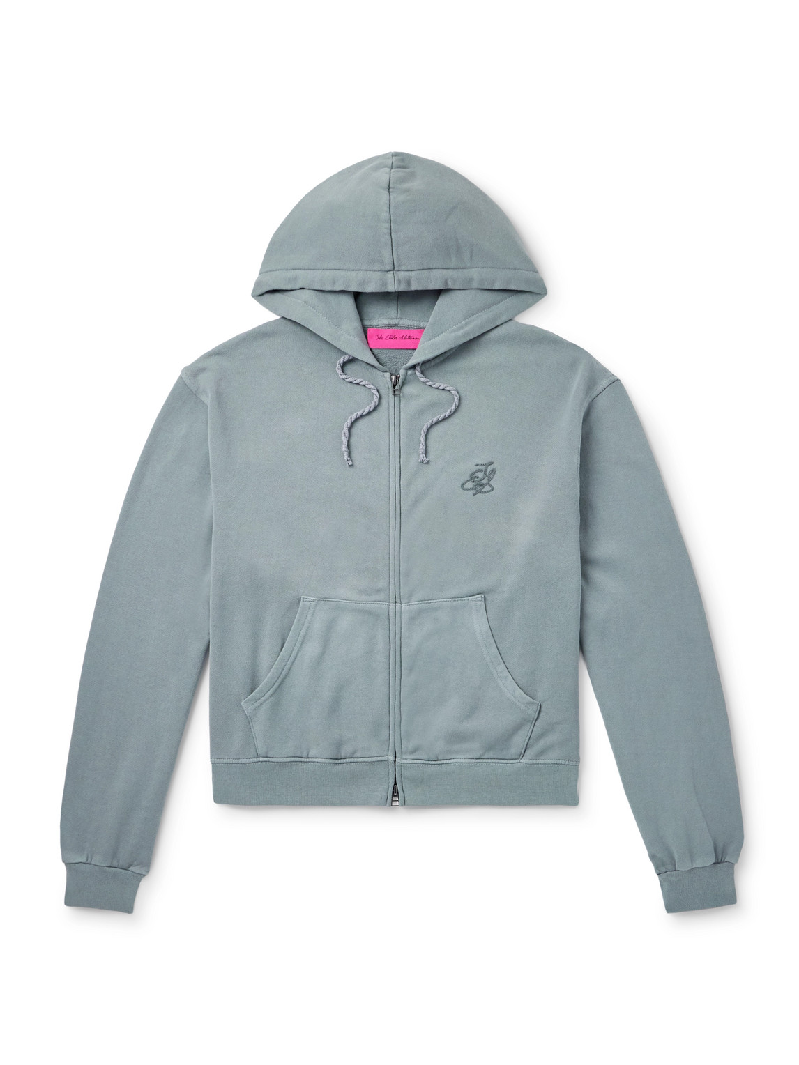 The Elder Statesman Daily Logo-embroidered Cotton And Cashmere-blend Zip-up Hoodie In Blue