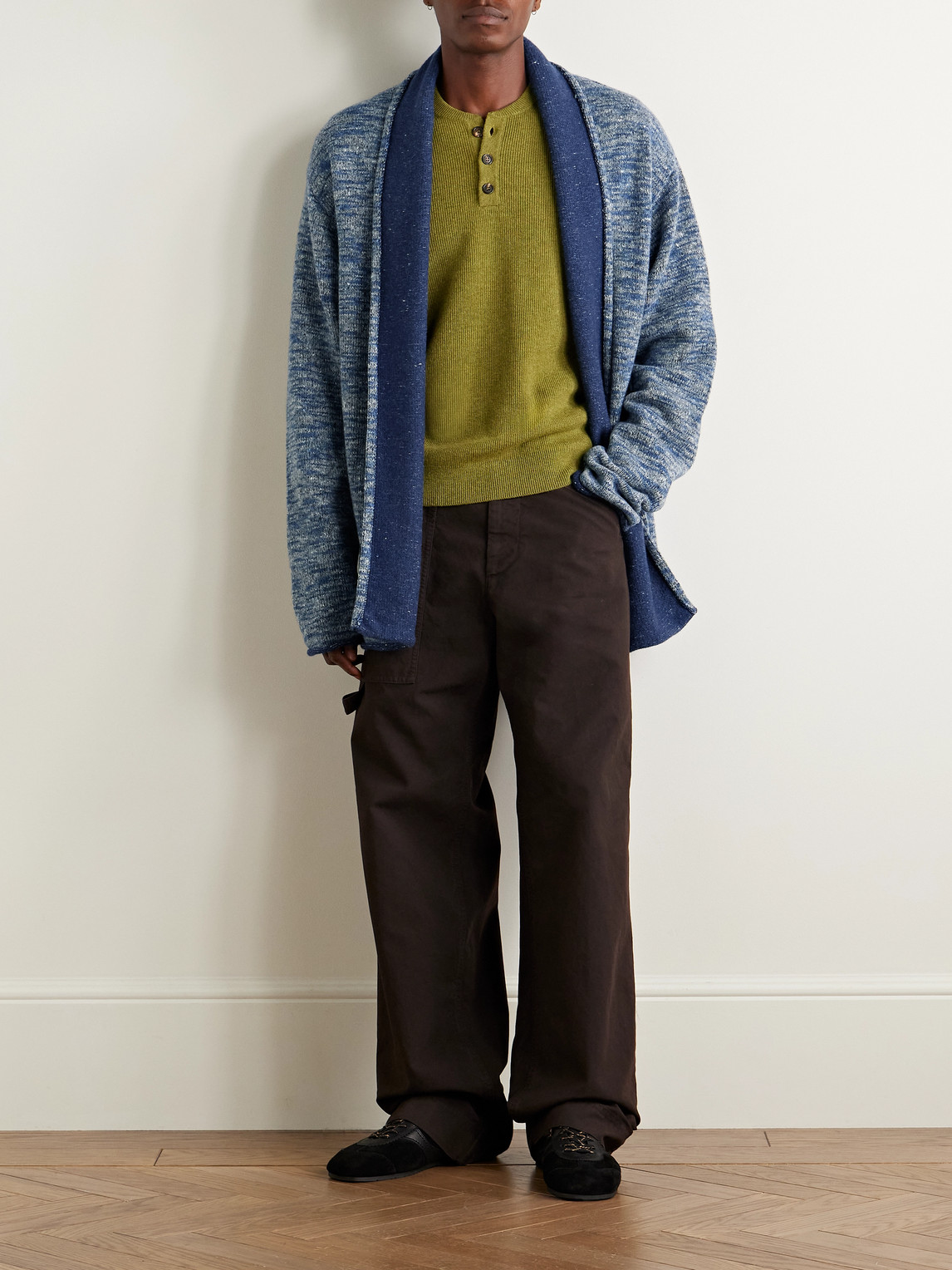 The Elder Statesman Nomad Space-dyed Wool-blend Cardigan In Blue