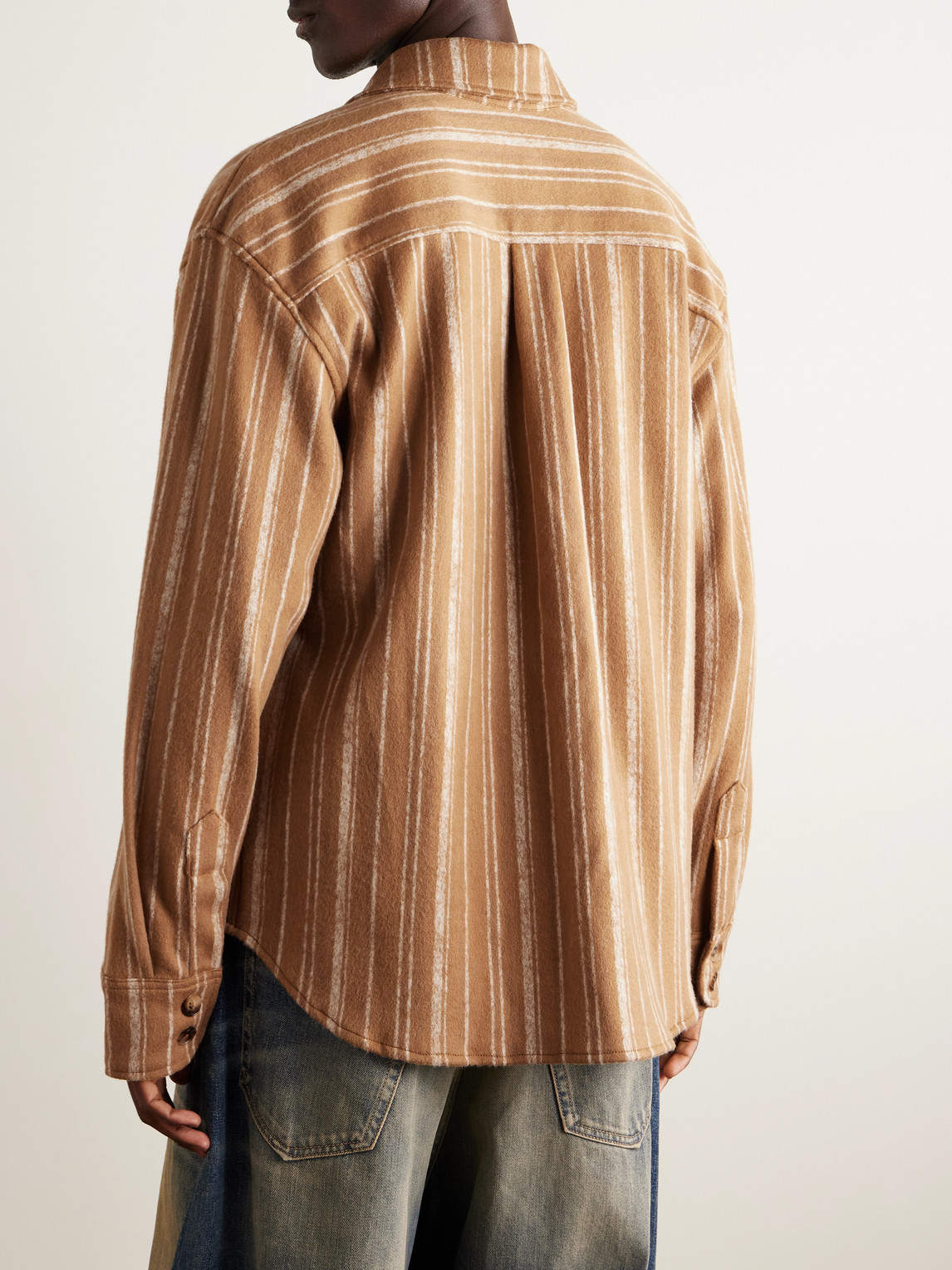 The Elder Statesman Baja Striped Wool And Cotton-blend Overshirt In Brown