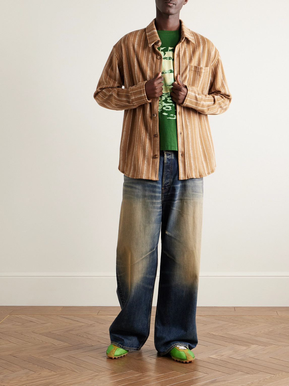The Elder Statesman Baja Striped Wool And Cotton-blend Overshirt In Brown