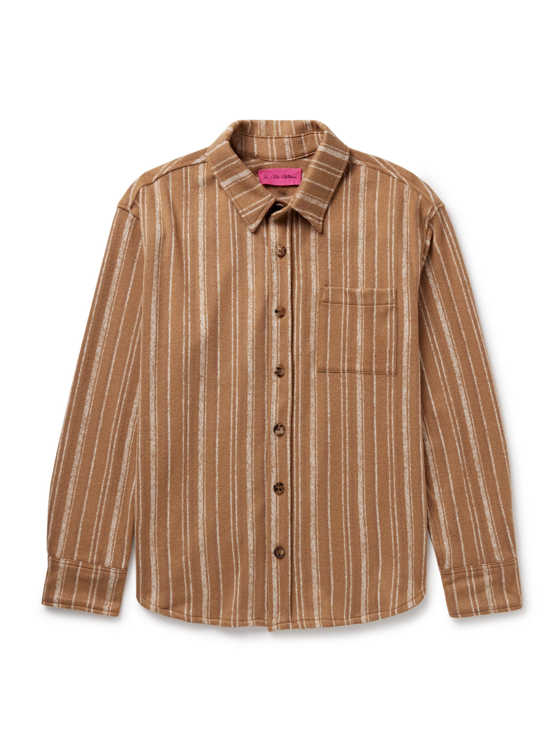 The Elder Statesman Baja Striped Wool And Cotton-blend Overshirt In Brown