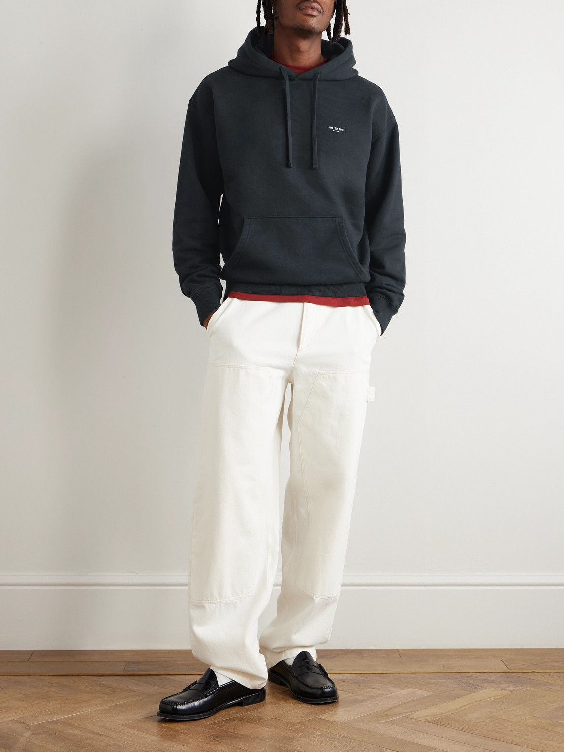 Aimé Leon Dore Logo-print Cotton-jersey Hoodie In Black