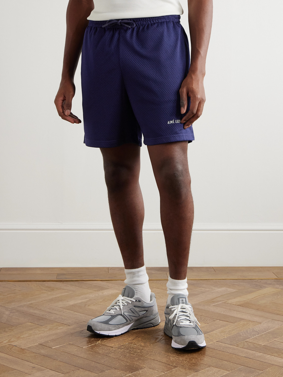 Aimé Leon Dore Straight-leg Logo-print Mesh Shorts In Blue