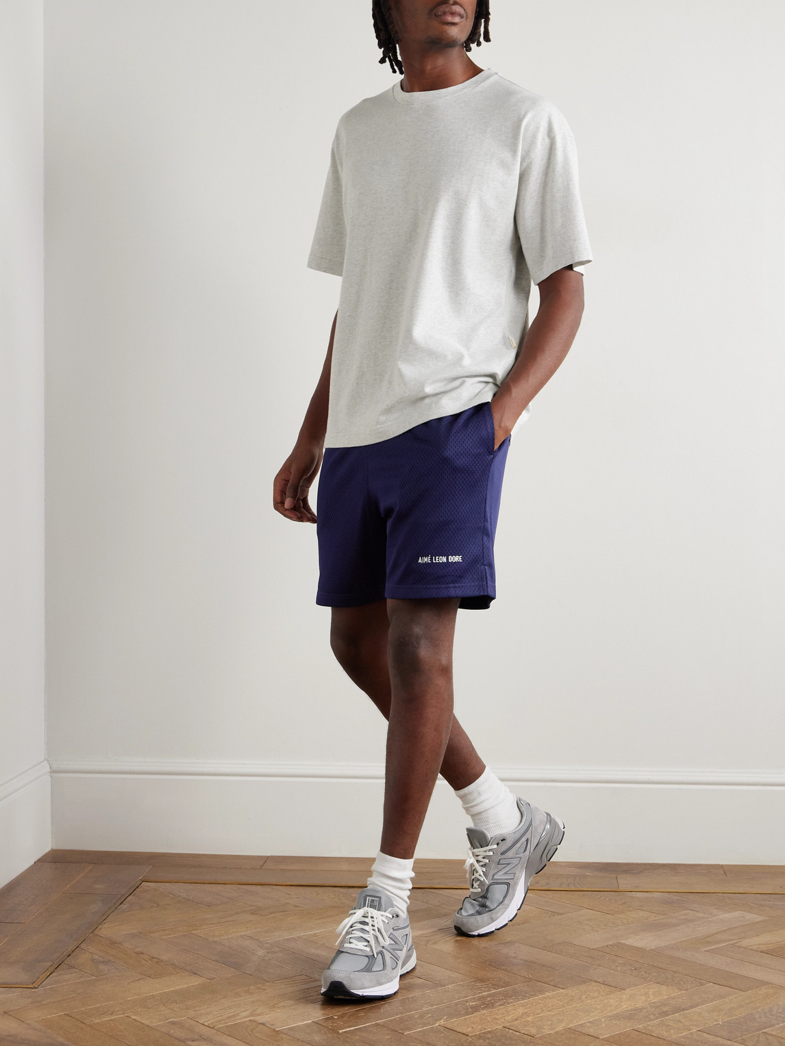 Aimé Leon Dore Straight-leg Logo-print Mesh Shorts In Blue