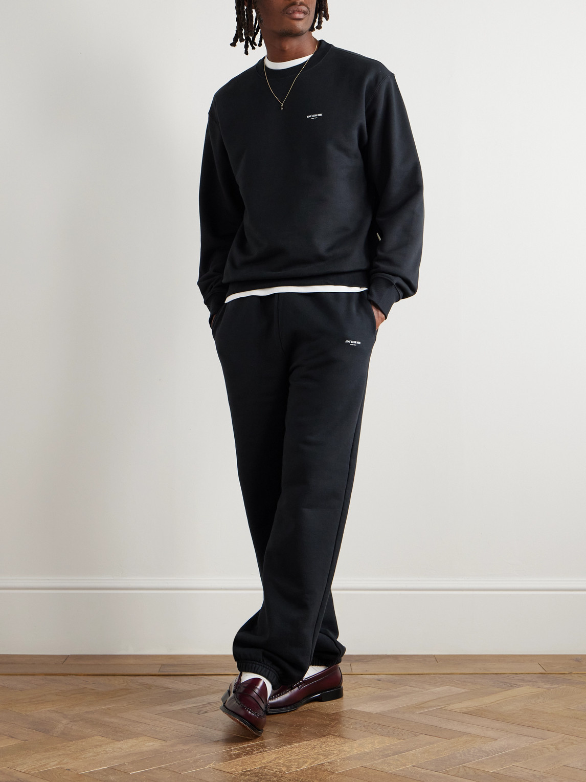 Aimé Leon Dore Straight-leg Logo-print Cotton-jersey Sweatpants In Black