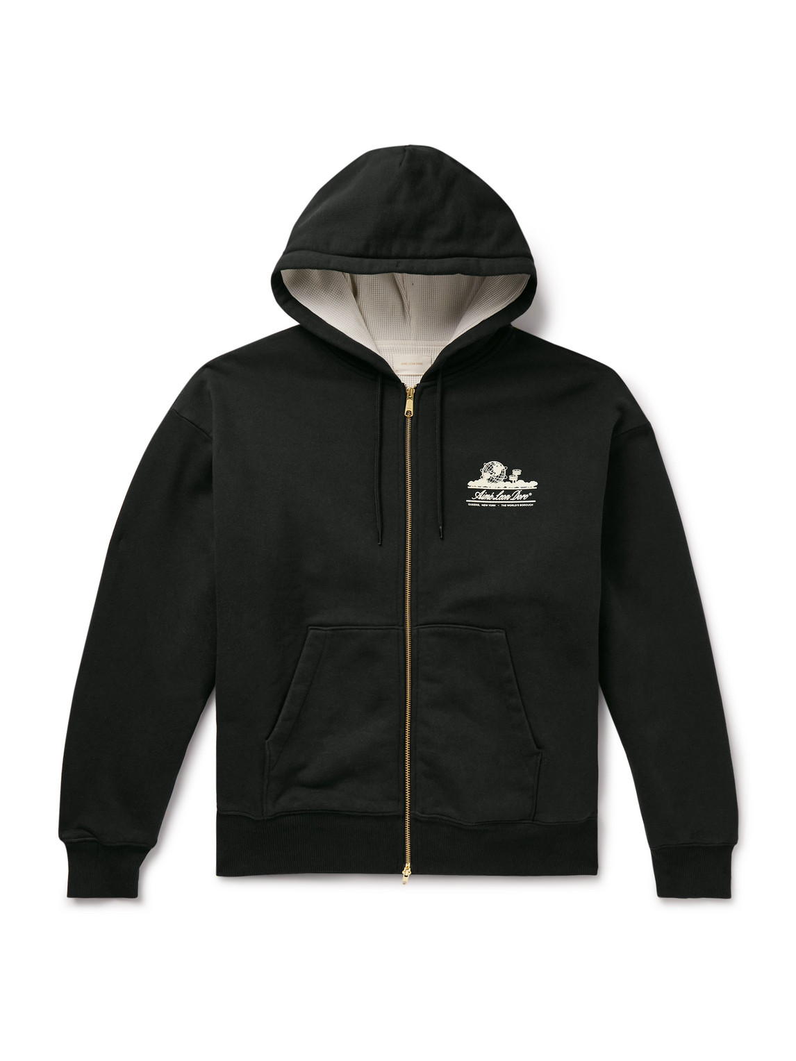Aimé Leon Dore Unisphere Logo-print Cotton-jersey Zip-up Sweatshirt In Black