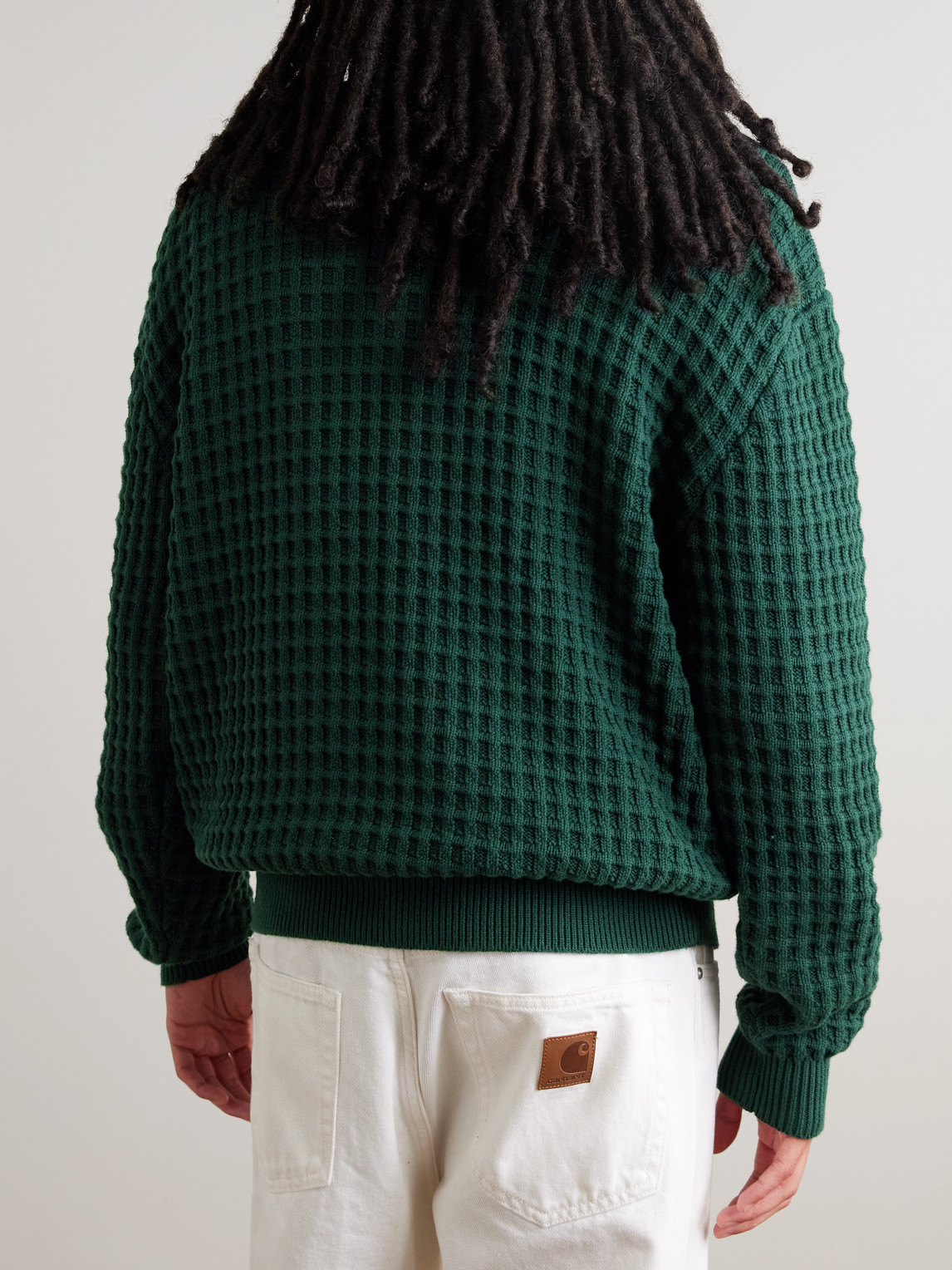 Aimé Leon Dore Waffle-knit Cotton Sweater In Green