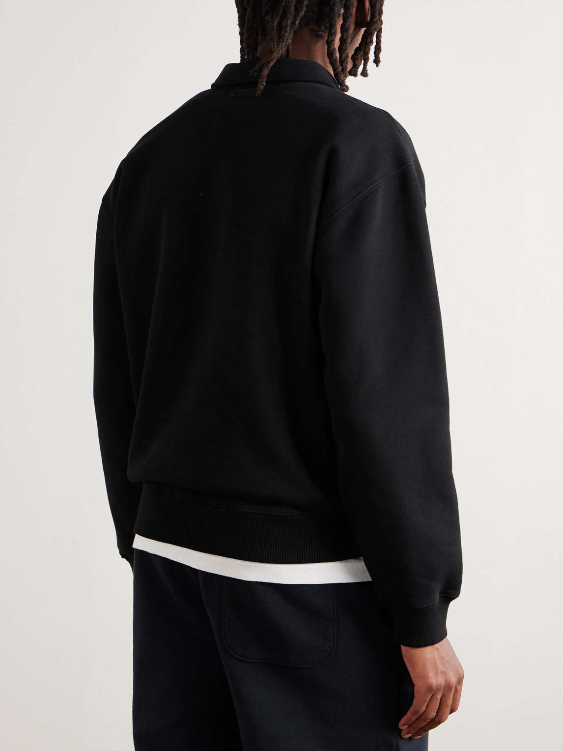 Aimé Leon Dore Logo-print Cotton-jersey Half-zip Sweater In Black