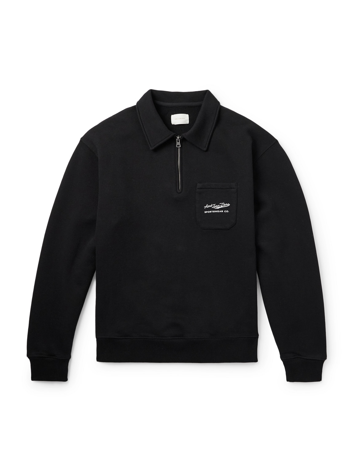 Aimé Leon Dore Logo-print Cotton-jersey Half-zip Sweater In Black