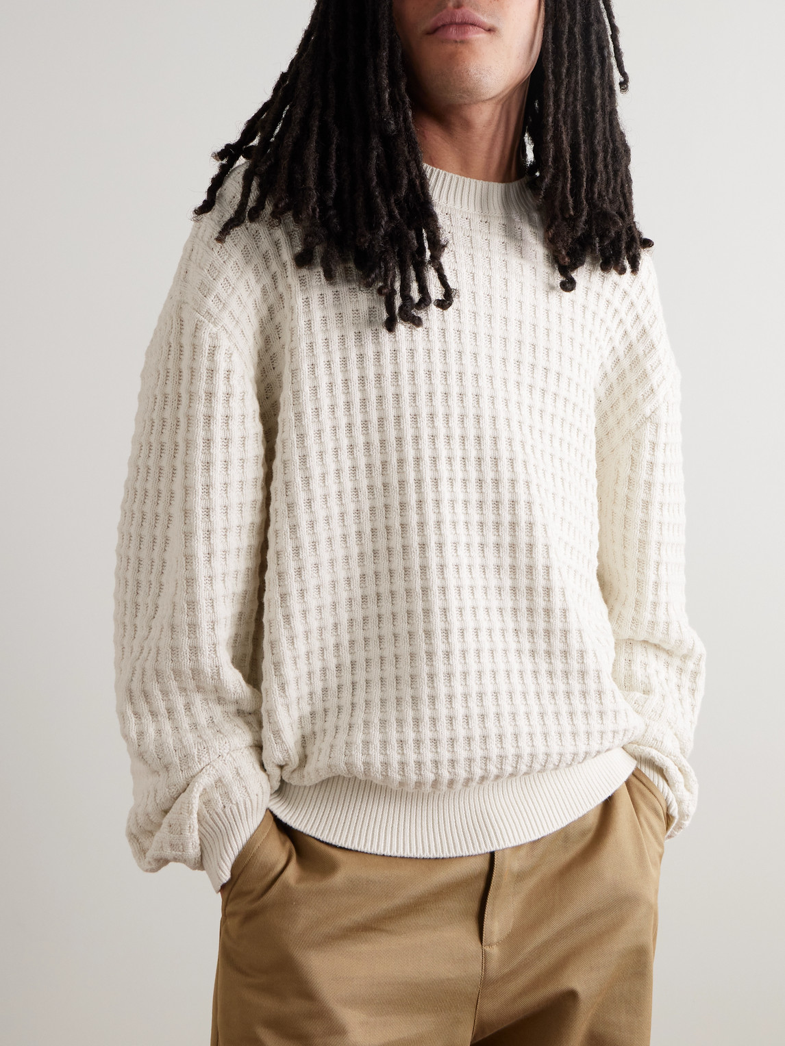 Aimé Leon Dore Waffle-knit Cotton Sweater In Multi