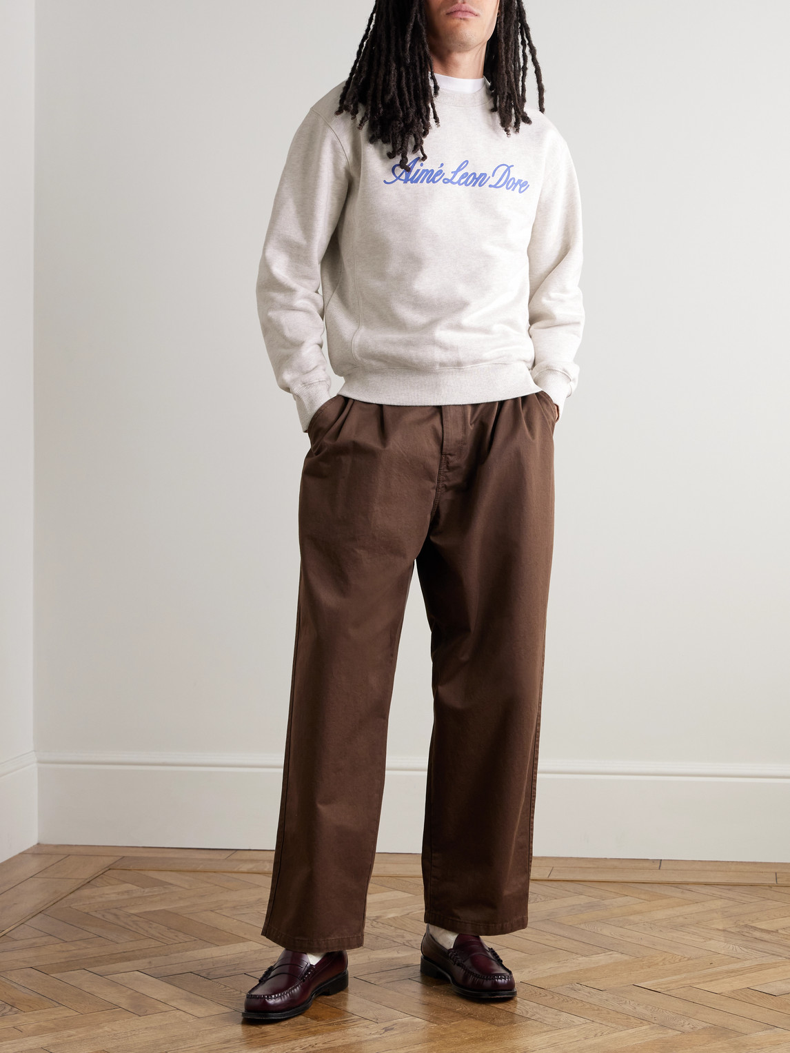 Aimé Leon Dore Logo-print Cotton-jersey Sweatshirt In White