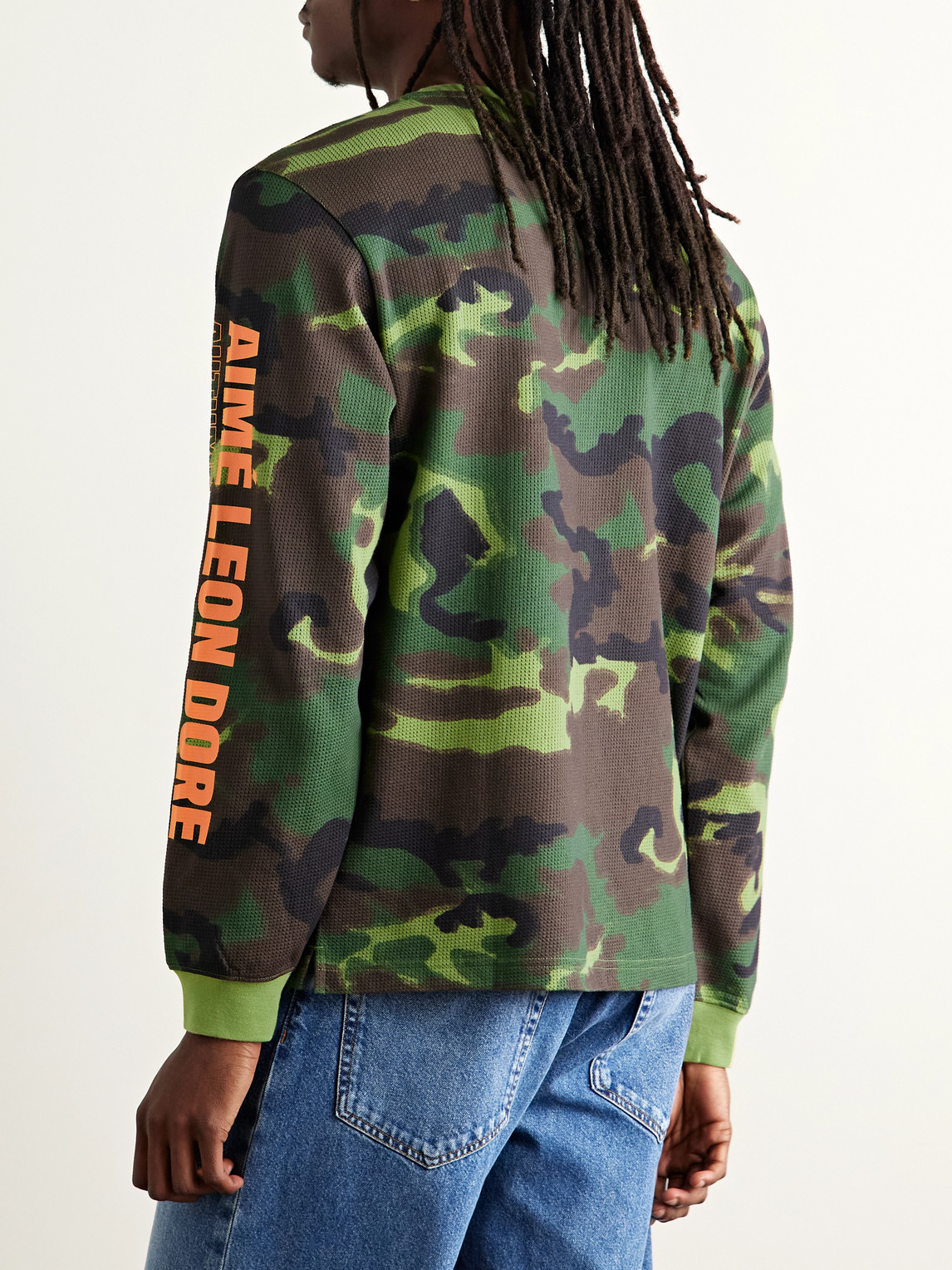 Aimé Leon Dore Camouflage-print Waffle-knit Cotton T-shirt In Green