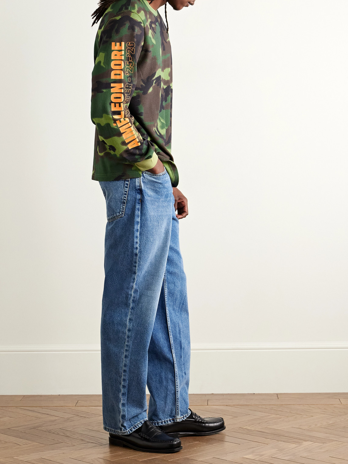 Aimé Leon Dore Camouflage-print Waffle-knit Cotton T-shirt In Green