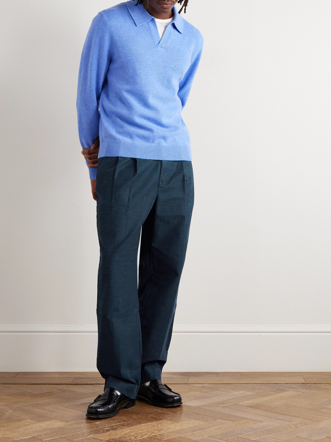 Aimé Leon Dore Straight-leg Pleated Cotton-sateen Trousers In Blue