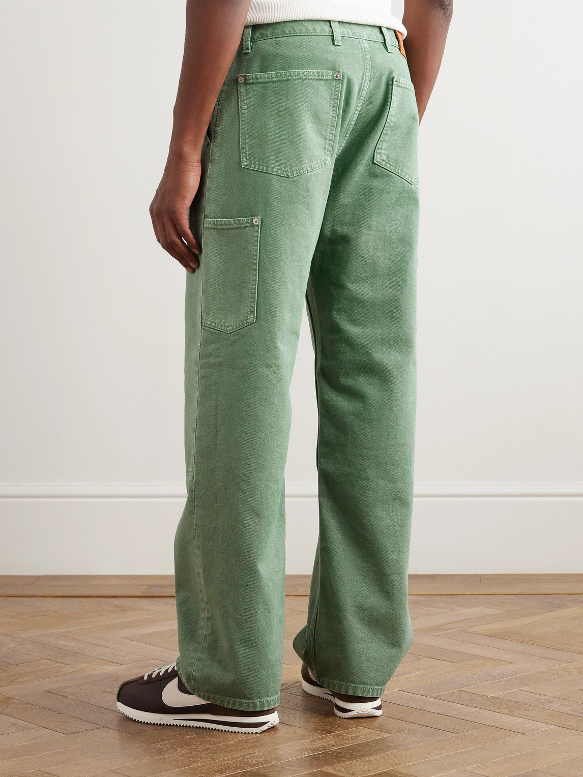 Aimé Leon Dore Straight-leg Double-knee Garment-dyed Cotton-twill Trousers In Green
