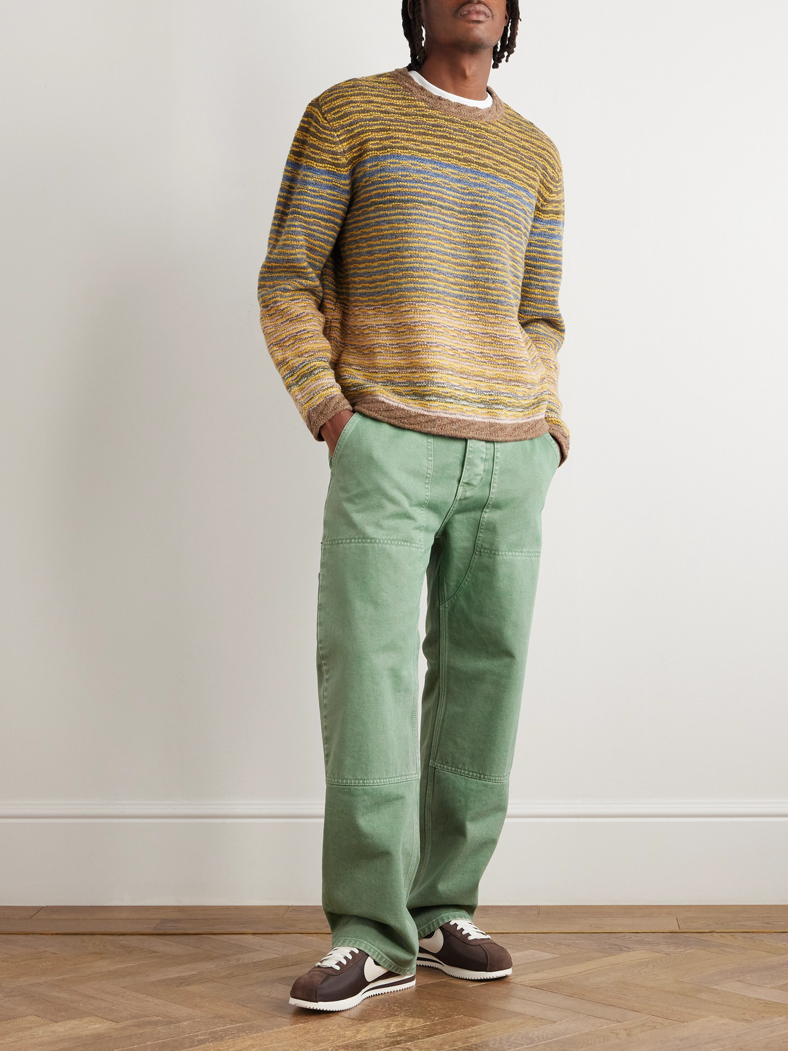 Aimé Leon Dore Straight-leg Double-knee Garment-dyed Cotton-twill Trousers In Green