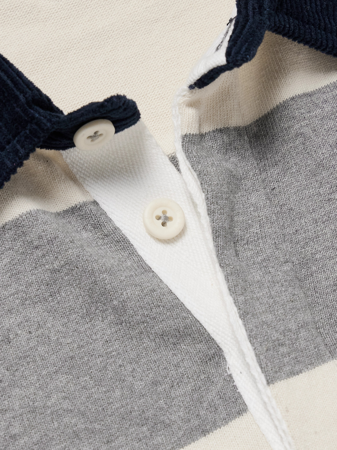 Aimé Leon Dore Embroidered Logo-flocked Corduroy-trimmed Striped Cotton-jersey Rugby Shirt In Multi