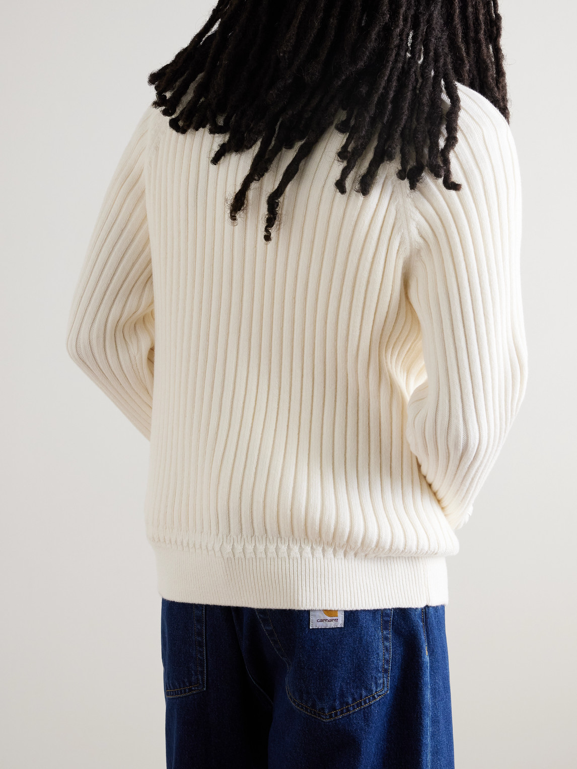 Aimé Leon Dore Ribbed Merino Wool-blend Zip-up Sweater In Gray