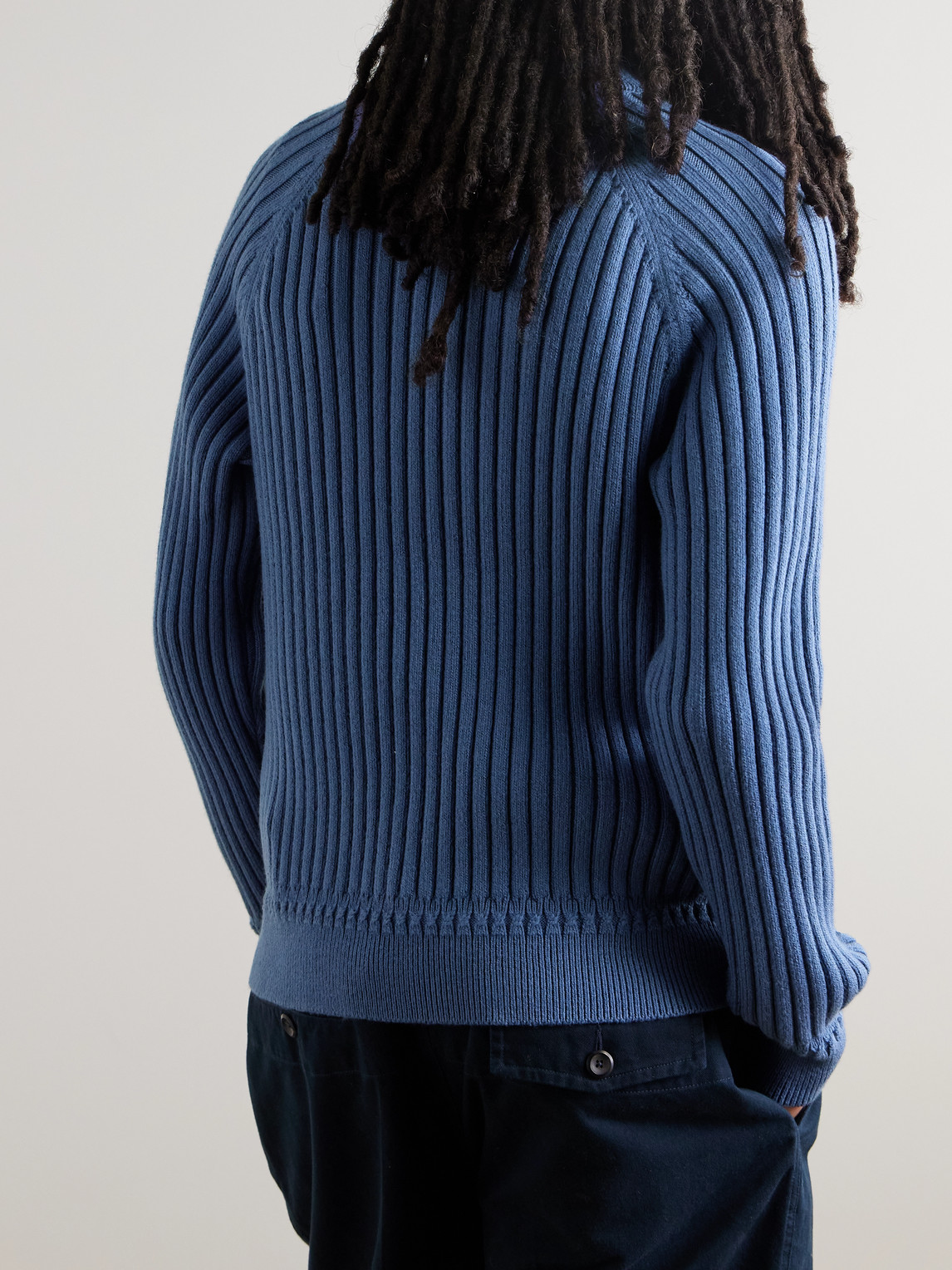 Aimé Leon Dore Ribbed Merino Wool-blend Zip-up Sweater In Blue