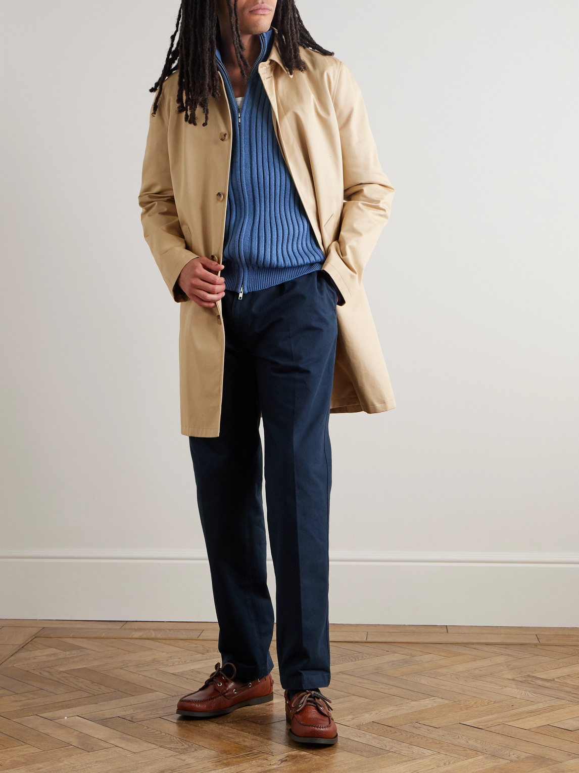 Aimé Leon Dore Ribbed Merino Wool-blend Zip-up Sweater In Blue