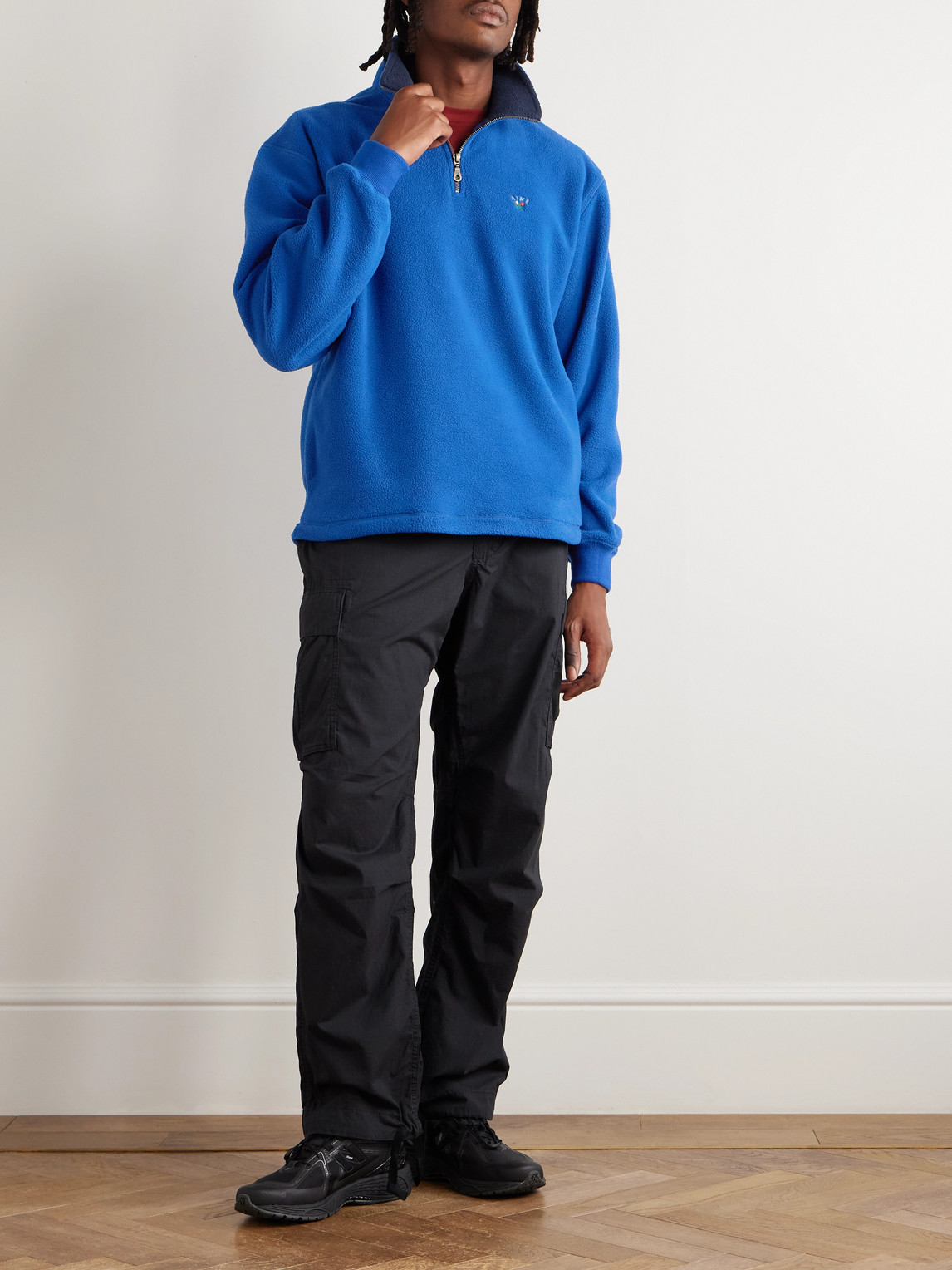 Aimé Leon Dore Logo-embroidered Fleece Half-zip Sweatshirt In Blue