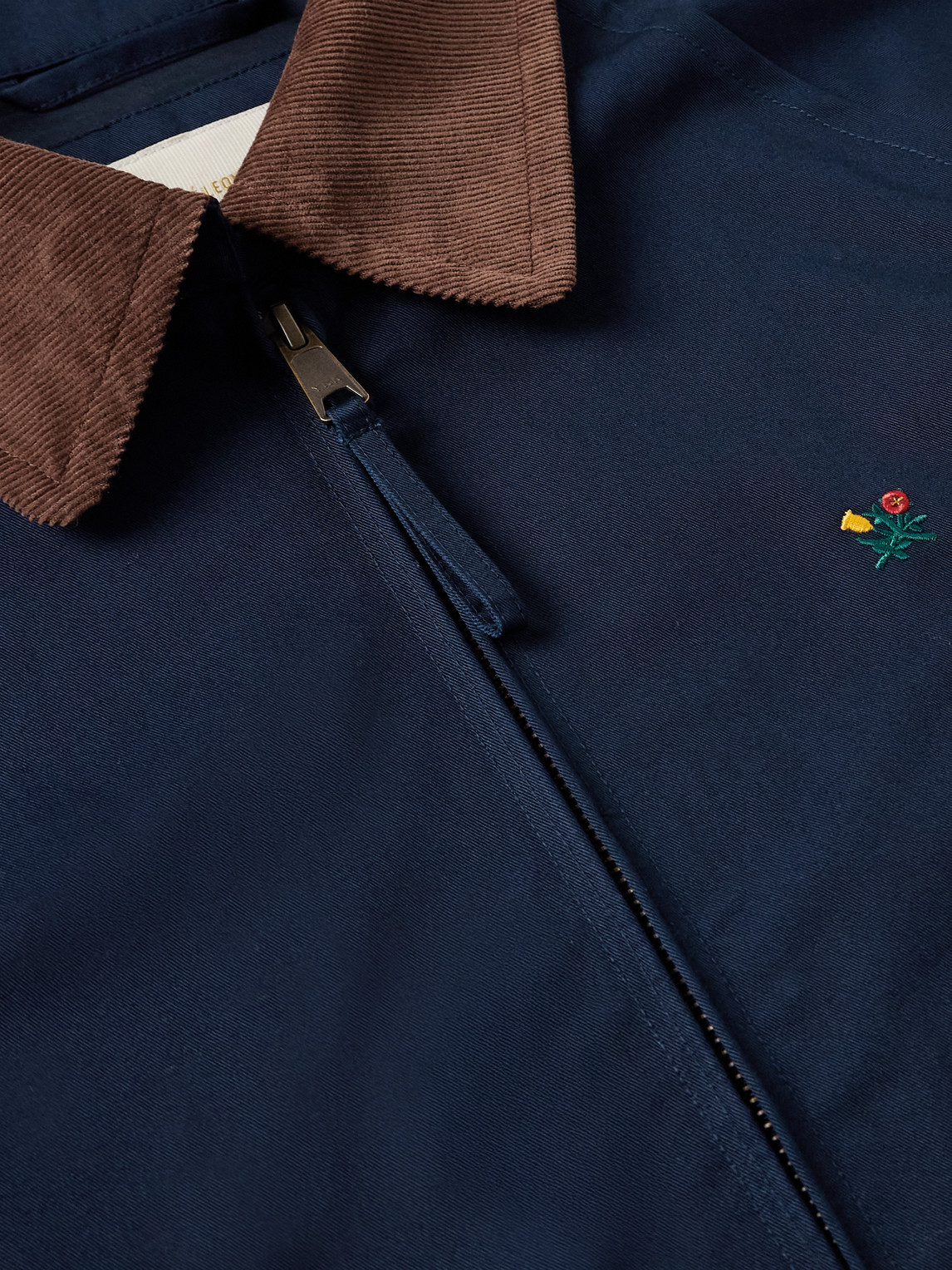 Aimé Leon Dore Logo-embroidered Corduroy-trimmed Cotton-twill Blouson Jacket In Blue
