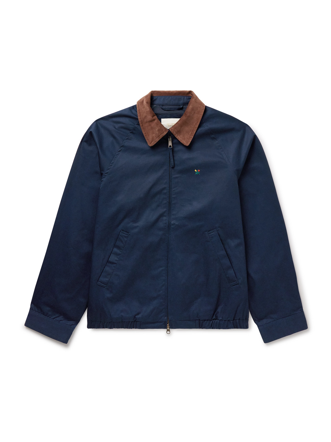 Aimé Leon Dore Logo-embroidered Corduroy-trimmed Cotton-twill Blouson Jacket In Blue