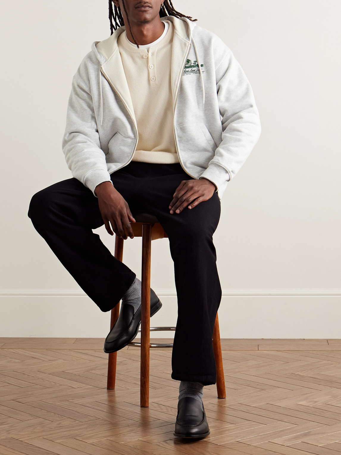Aimé Leon Dore Unisphere Logo-print Cotton-jersey Zip-up Sweatshirt In White