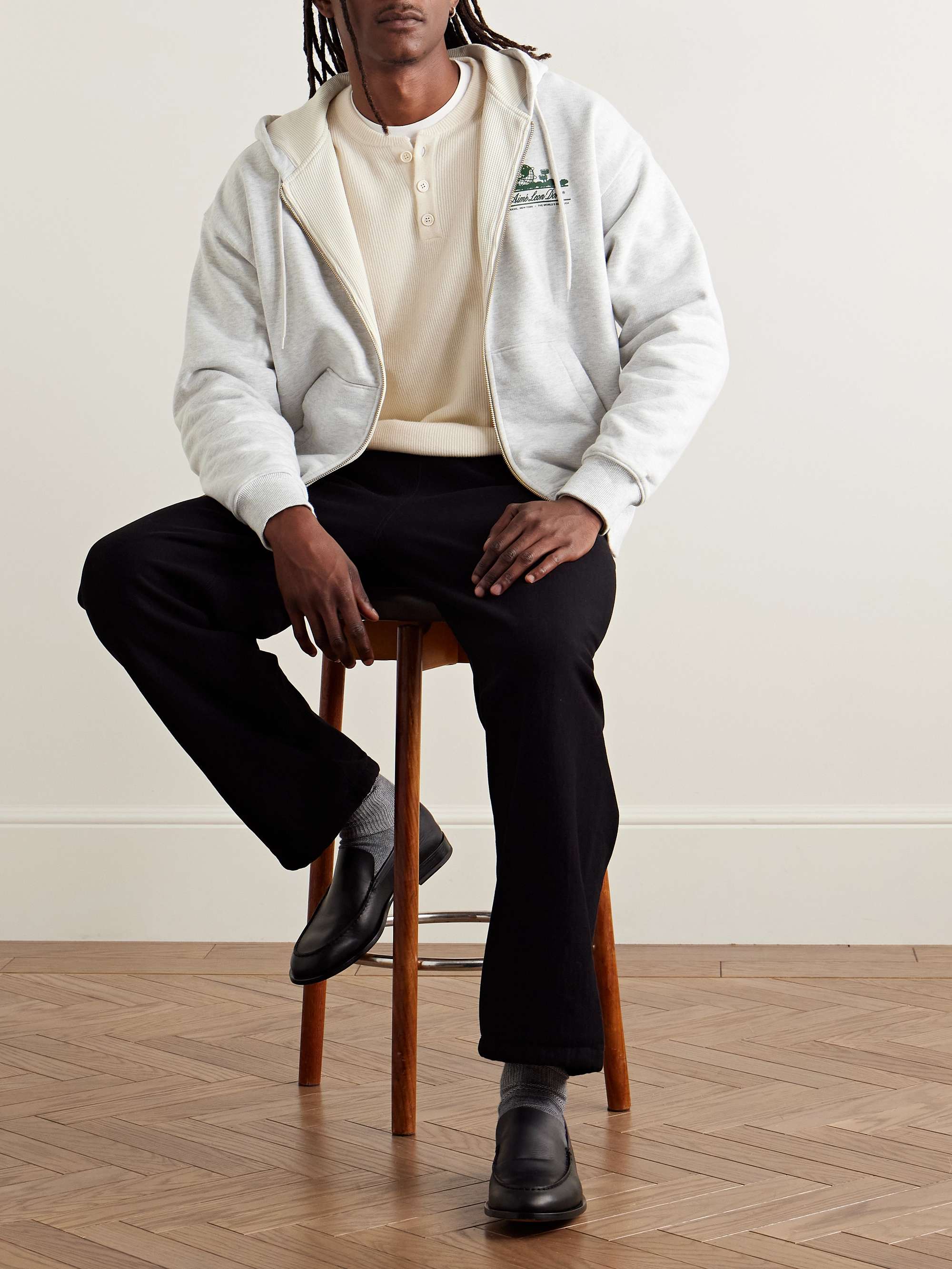 AIMÉ LEON DORE Unisphere Logo-Print Cotton-Jersey Zip-Up