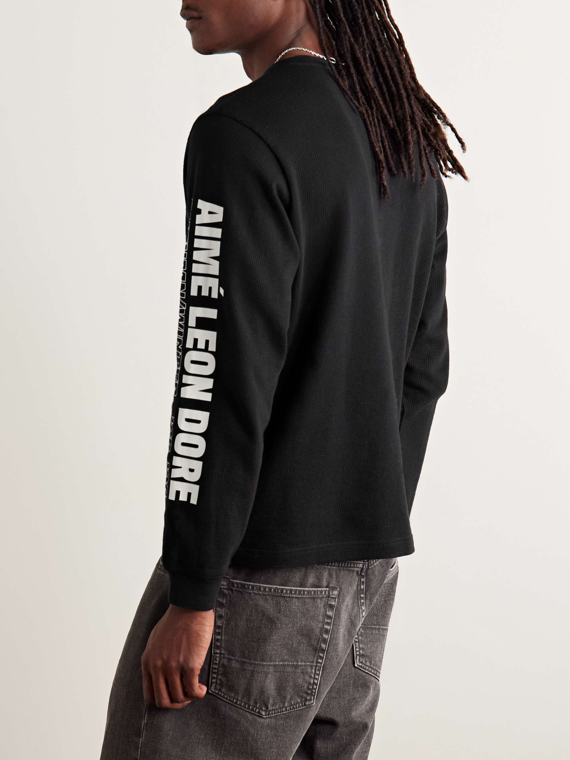 AIMÉ LEON DORE ワッフルニット コットン Tシャツ ロゴプリント