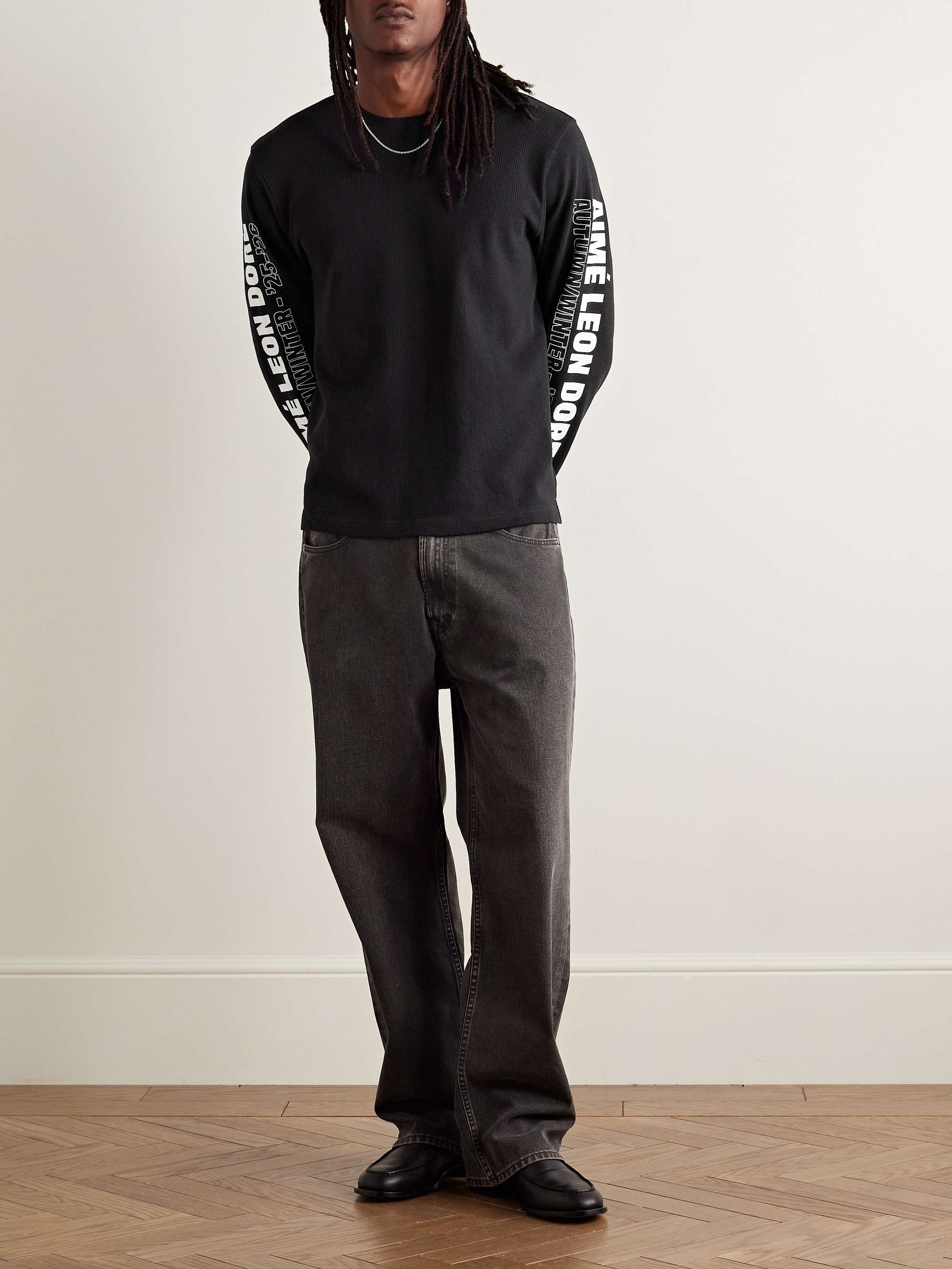 aime leon dore ワッフルロンT AIMÉ LEON DORE ワッフルニット コットン Tシャツ ロゴプリント