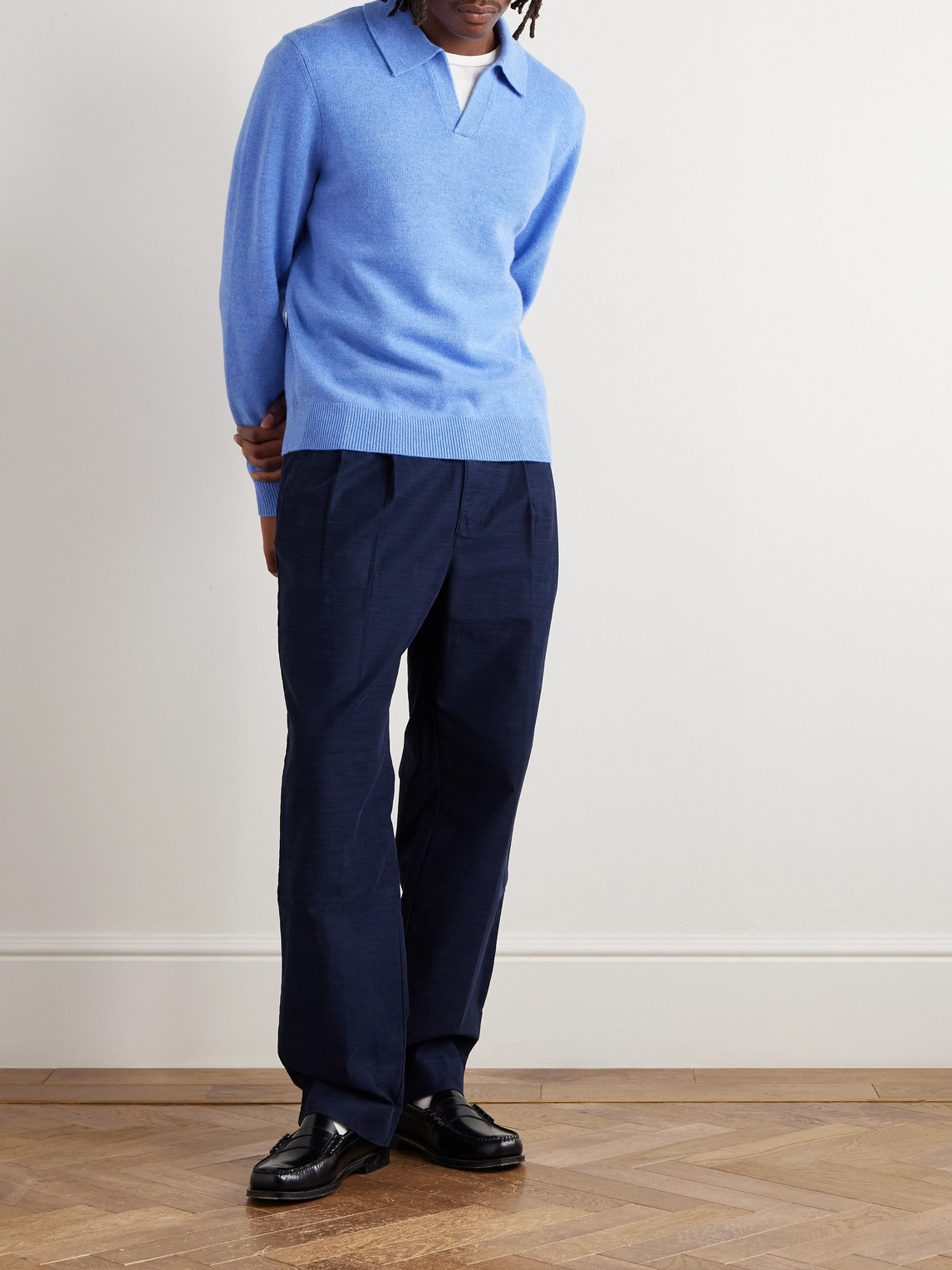 Aimé Leon Dore Merino Wool Polo Shirt In Blue