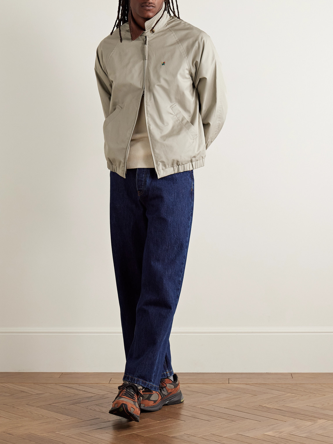 Aimé Leon Dore Logo-embroidered Corduroy-trimmed Cotton-twill Blouson Jacket In Gray