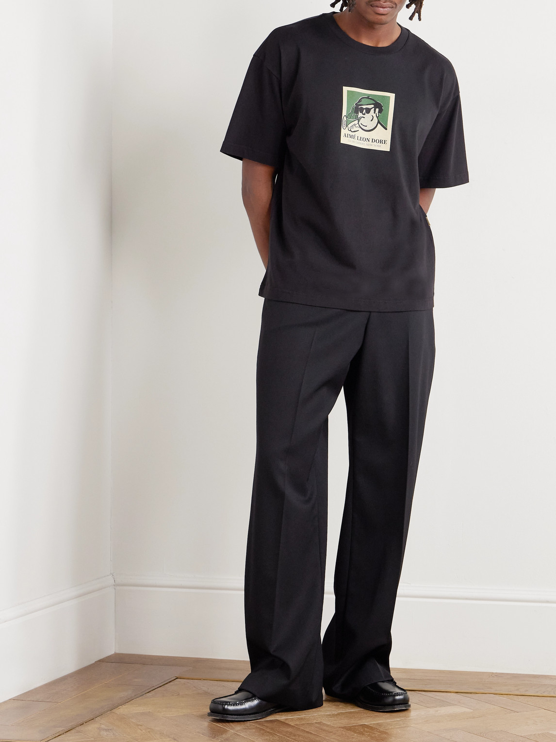 Aimé Leon Dore Musician Printed Cotton-jersey T-shirt In Black