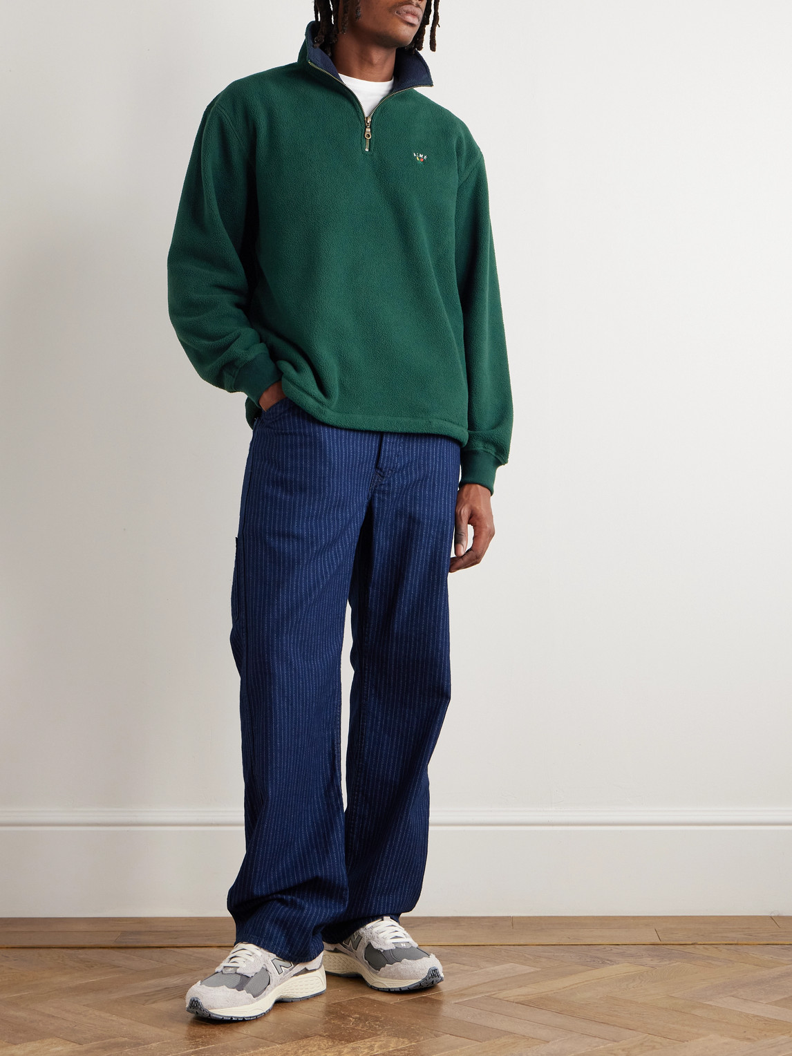 Aimé Leon Dore Logo-embroidered Fleece Half-zip Sweatshirt In Green