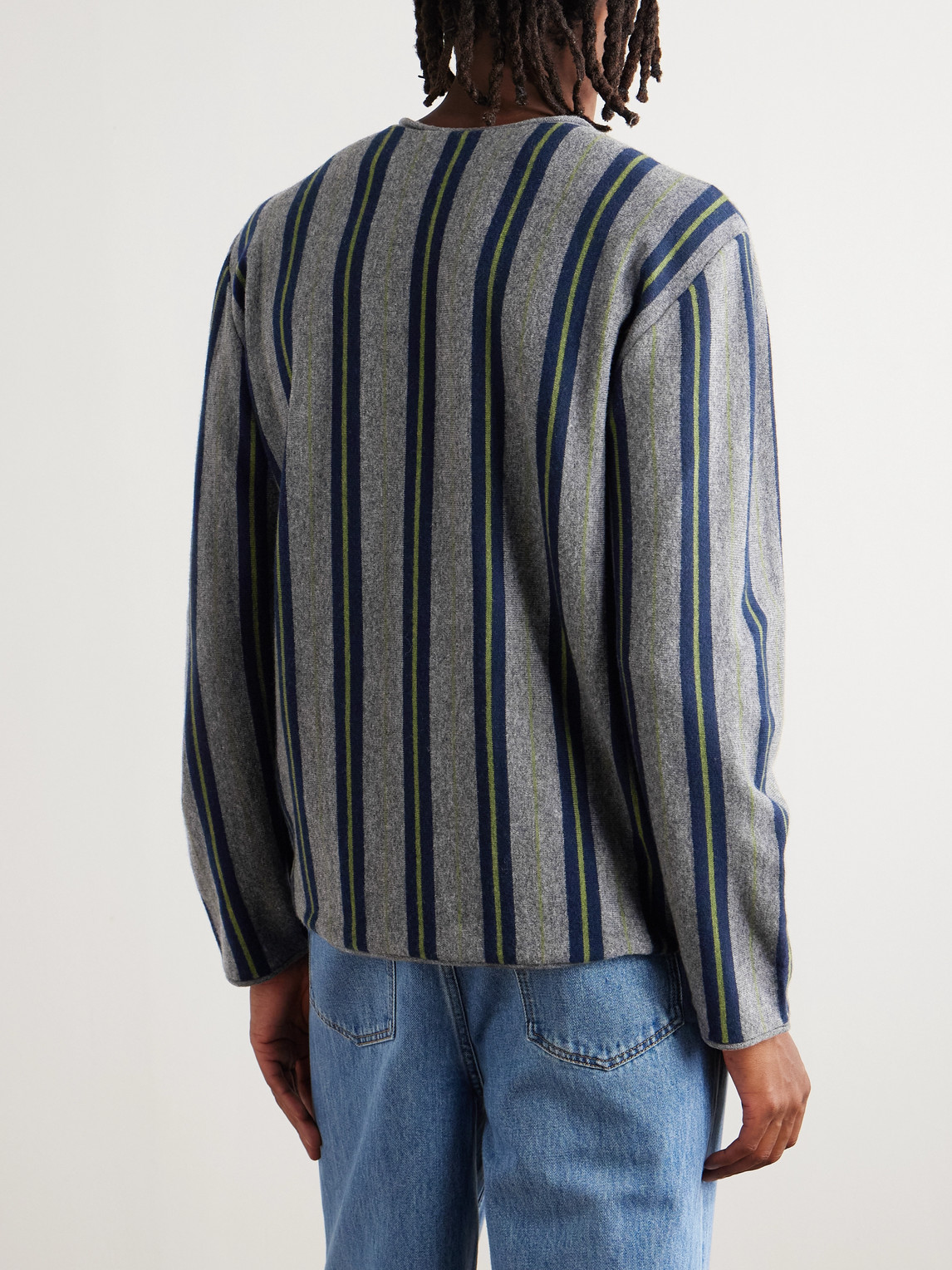 Aimé Leon Dore Logo-embroidered Striped Wool Sweater In Gray
