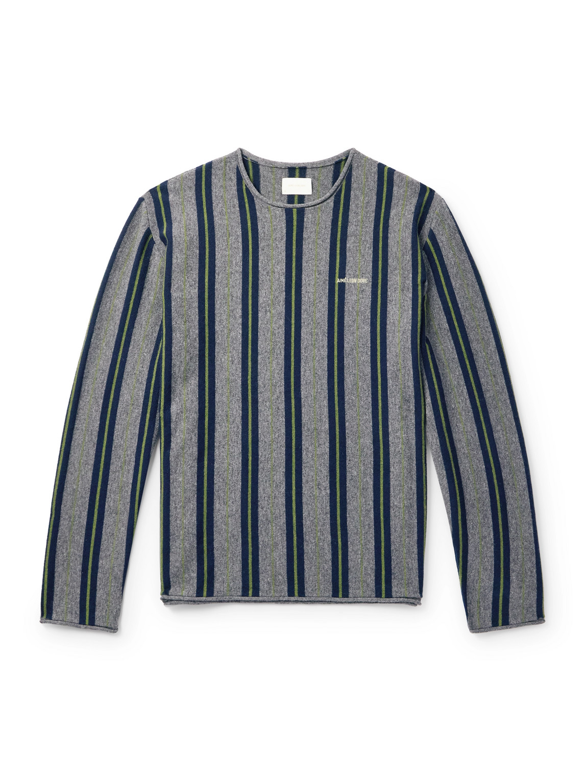 Aimé Leon Dore Logo-embroidered Striped Wool Sweater In Gray