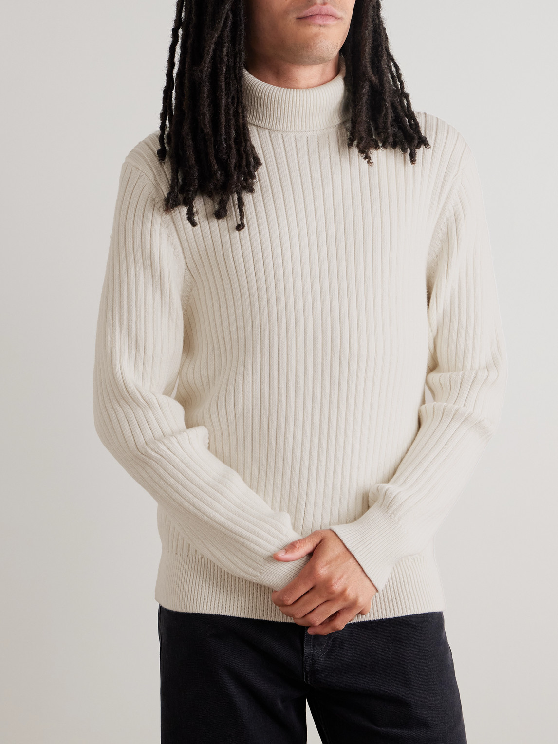 Aimé Leon Dore Ribbed Merino Wool And Cotton-blend Rollneck Sweater In Neutral