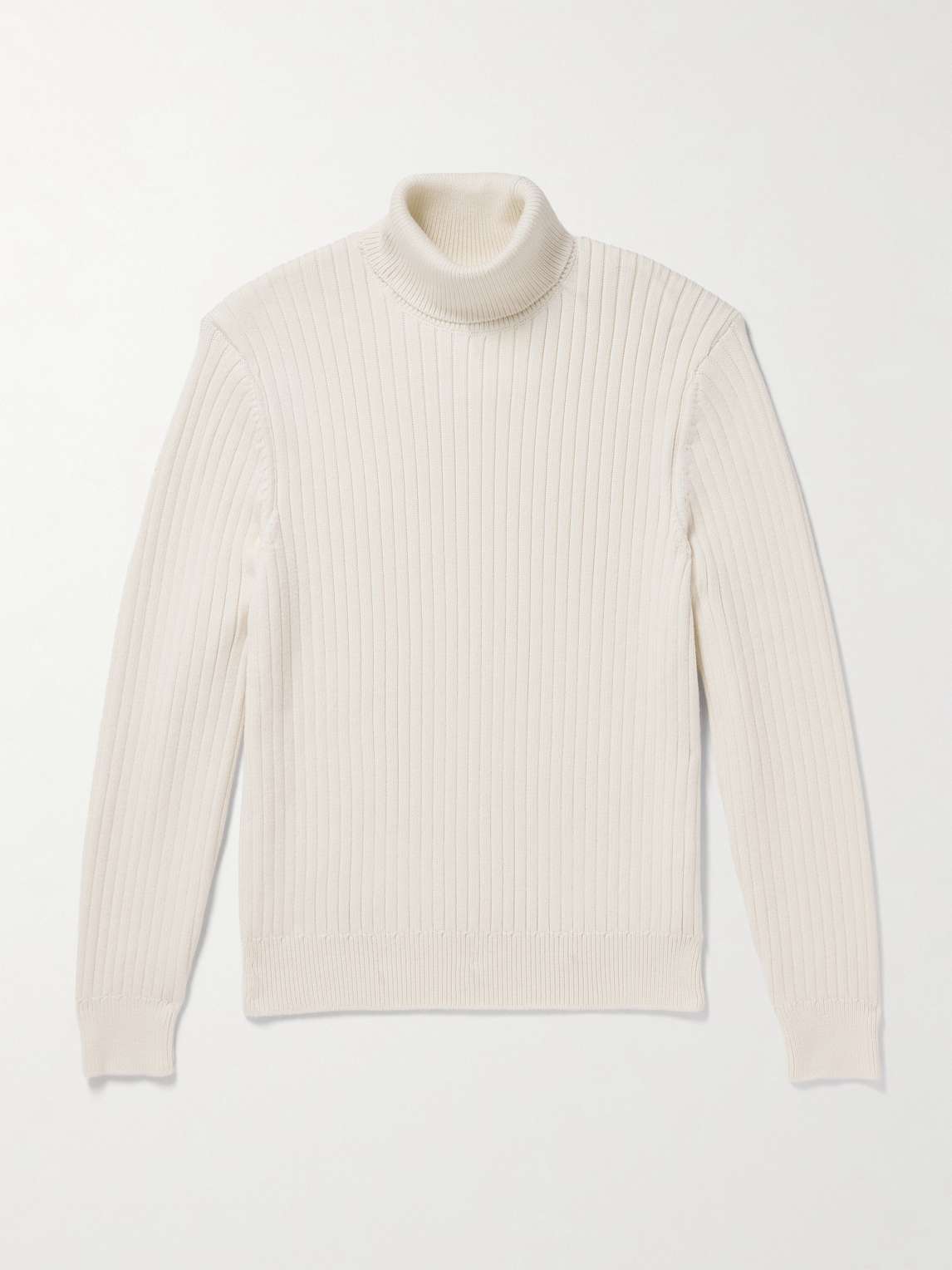 Ribbed Merino Wool and Cotton-Blend Rollneck Sweater