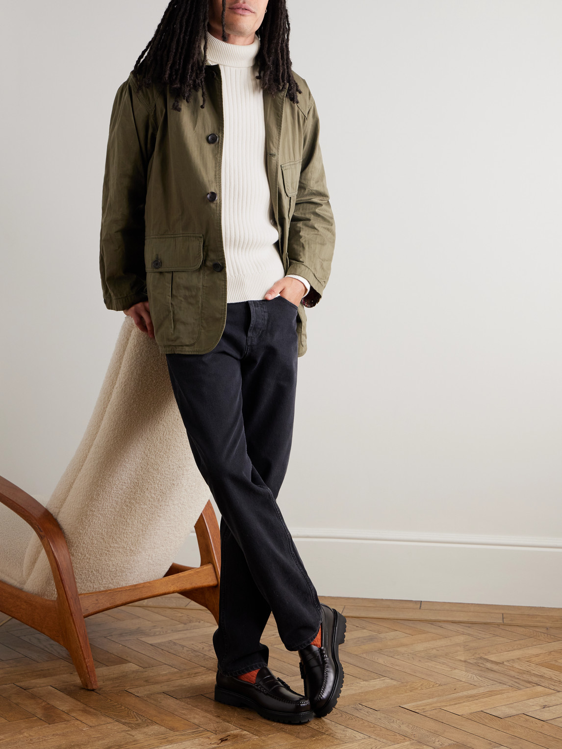 Aimé Leon Dore Ribbed Merino Wool And Cotton-blend Rollneck Sweater In Neutral
