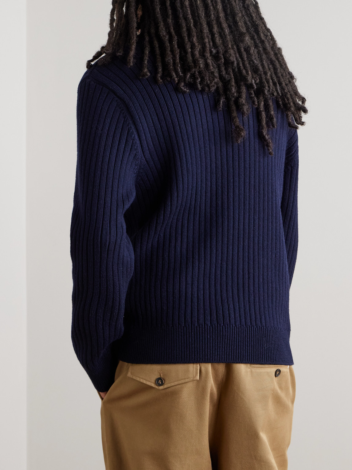 Aimé Leon Dore Ribbed Merino Wool And Cotton-blend Rollneck Sweater In Blue