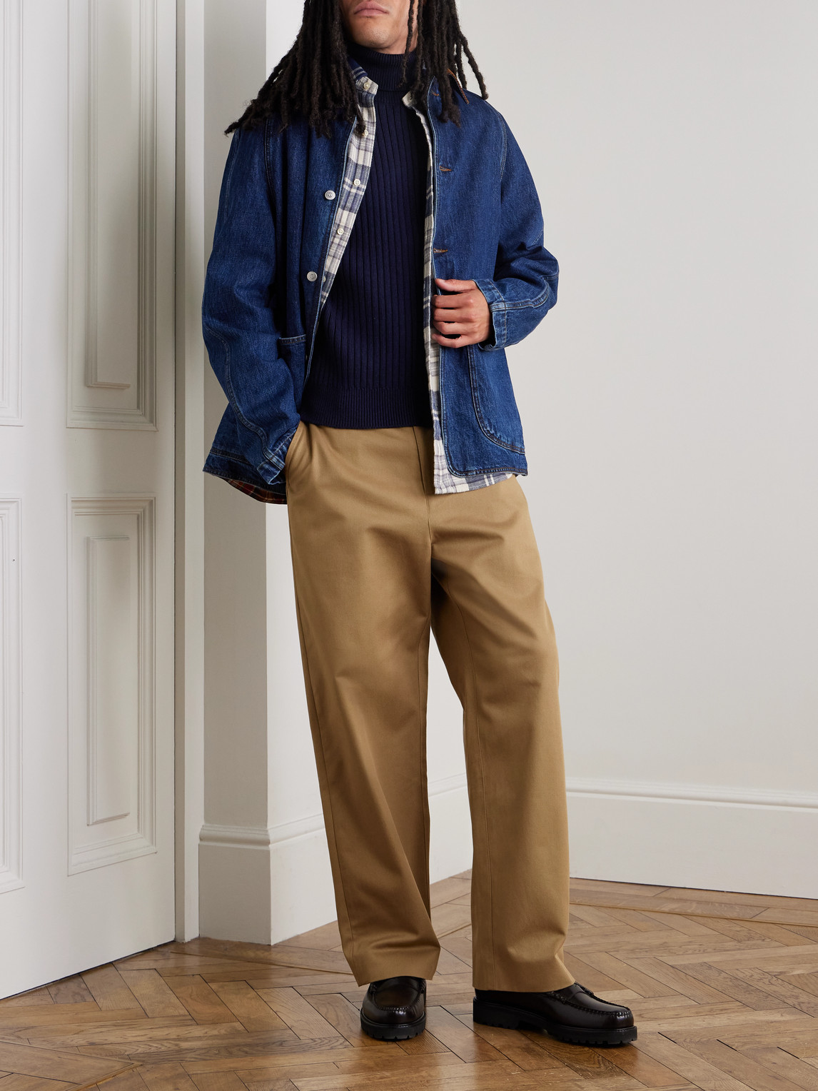 Aimé Leon Dore Ribbed Merino Wool And Cotton-blend Rollneck Sweater In Blue