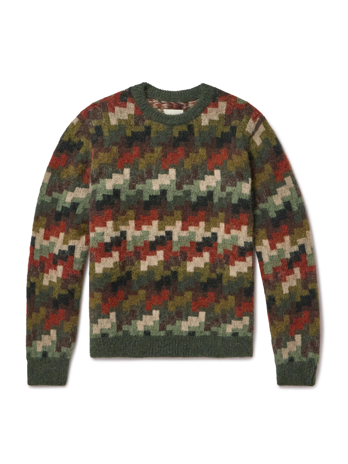 Aimé Leon Dore Camouflage-print Houndstooth Alpaca-blend Sweater In Gray